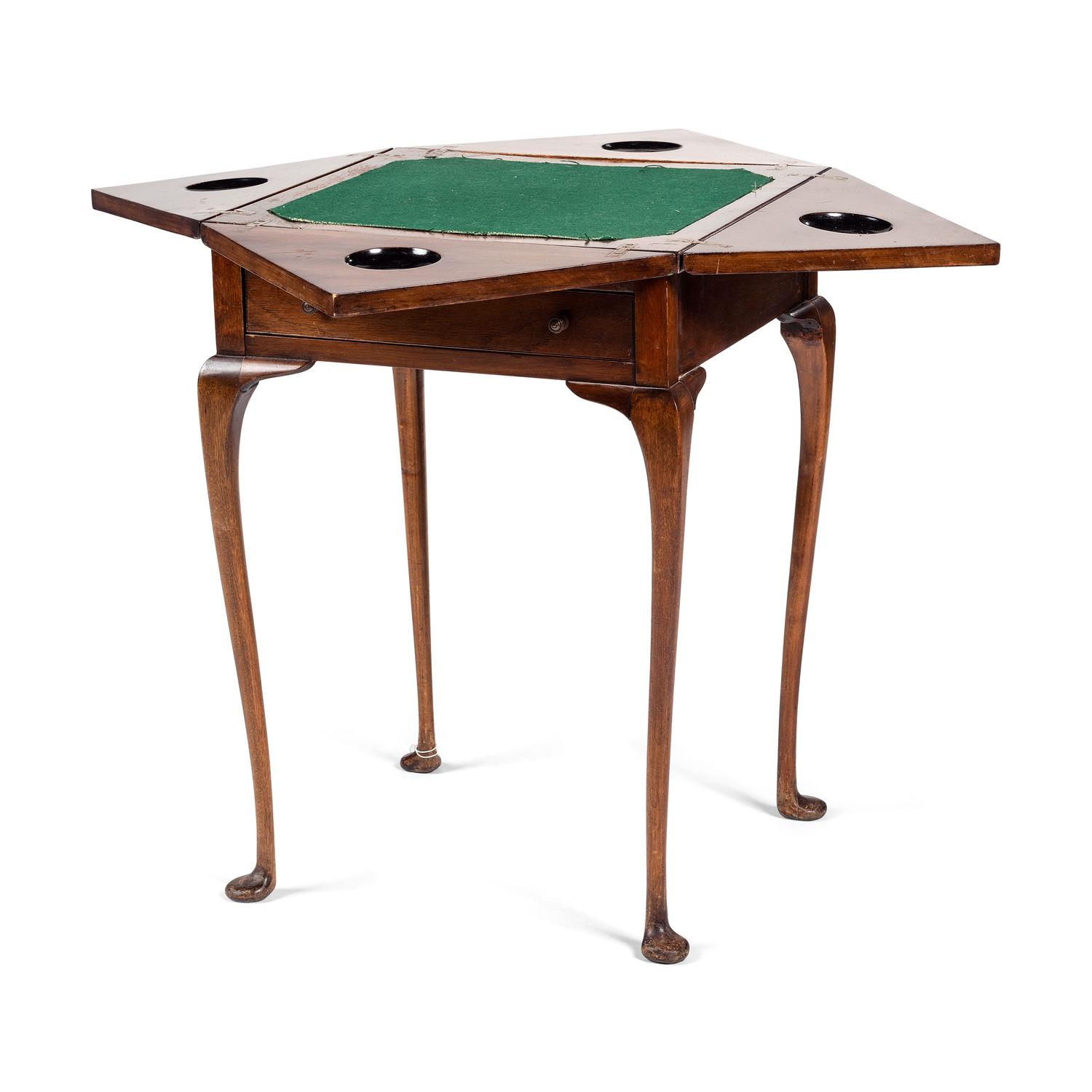 A Georgian Style Mahogany Handkerchief Game Table and Four Chairs with Cane Seats
