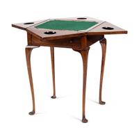A Georgian Style Mahogany Handkerchief Game Table and Four Chairs with Cane Seats
