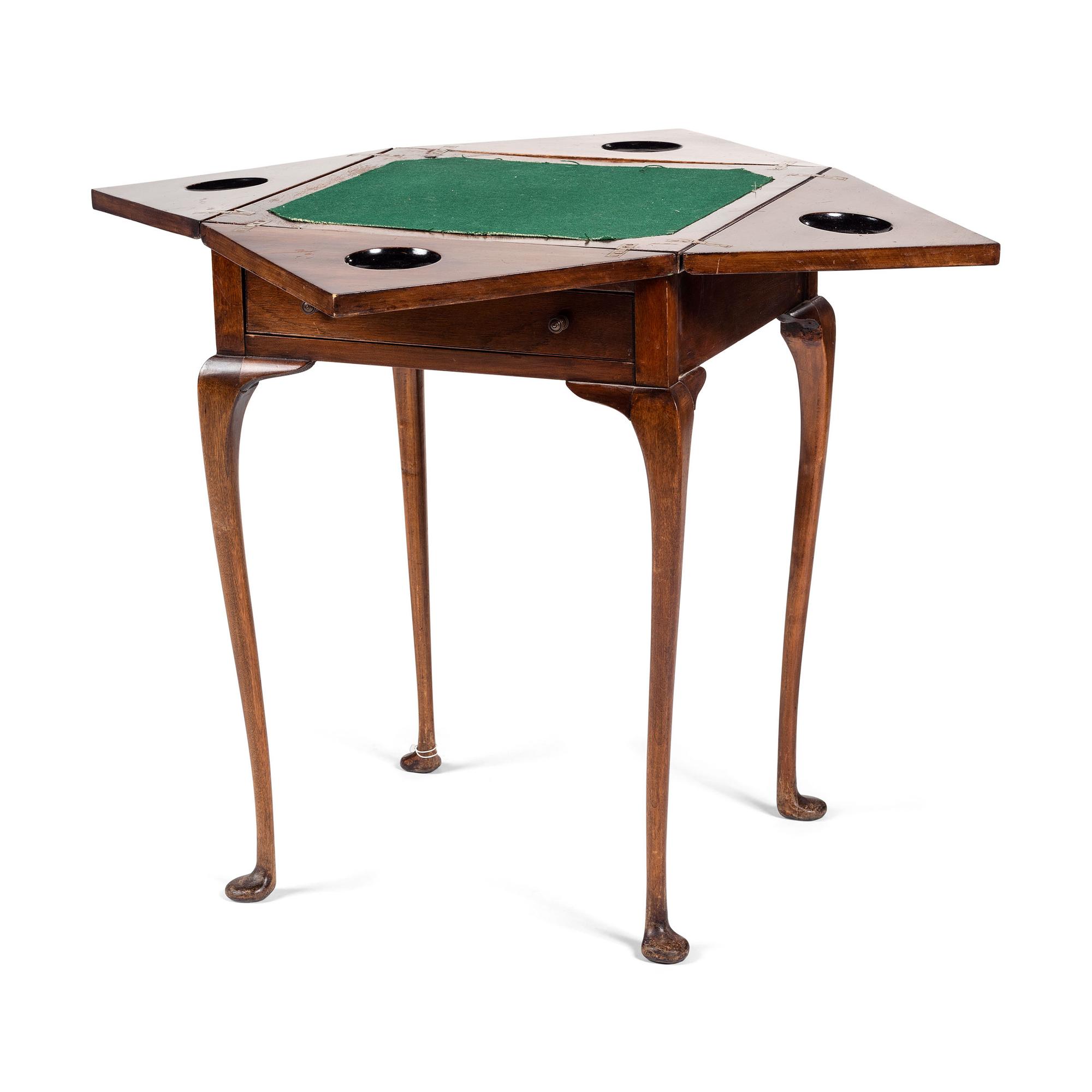 A Georgian Style Mahogany Handkerchief Game Table and Four Chairs with Cane Seats