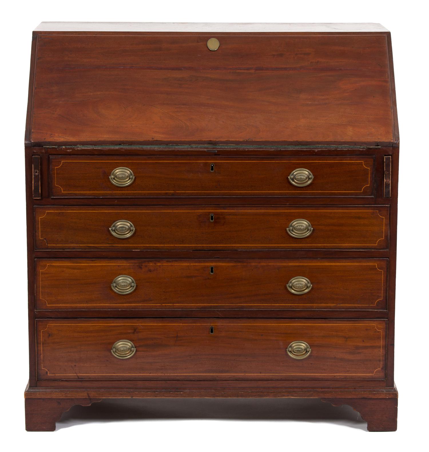 A Chippendale Style Inlaid Mahogany Slant Front Desk — 19TH CENTURY