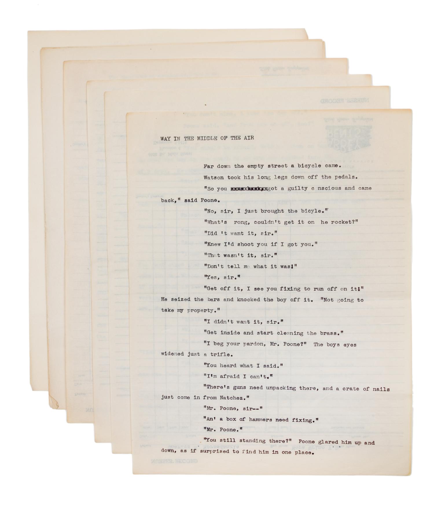 BRADBURY, RAY. Way Up in the Air. Typescript draft with ALS from Roy Squires.