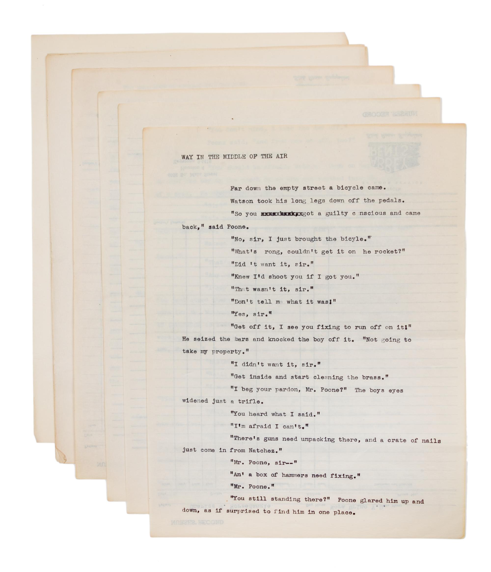 BRADBURY, RAY. Way Up in the Air. Typescript draft with ALS from Roy Squires.