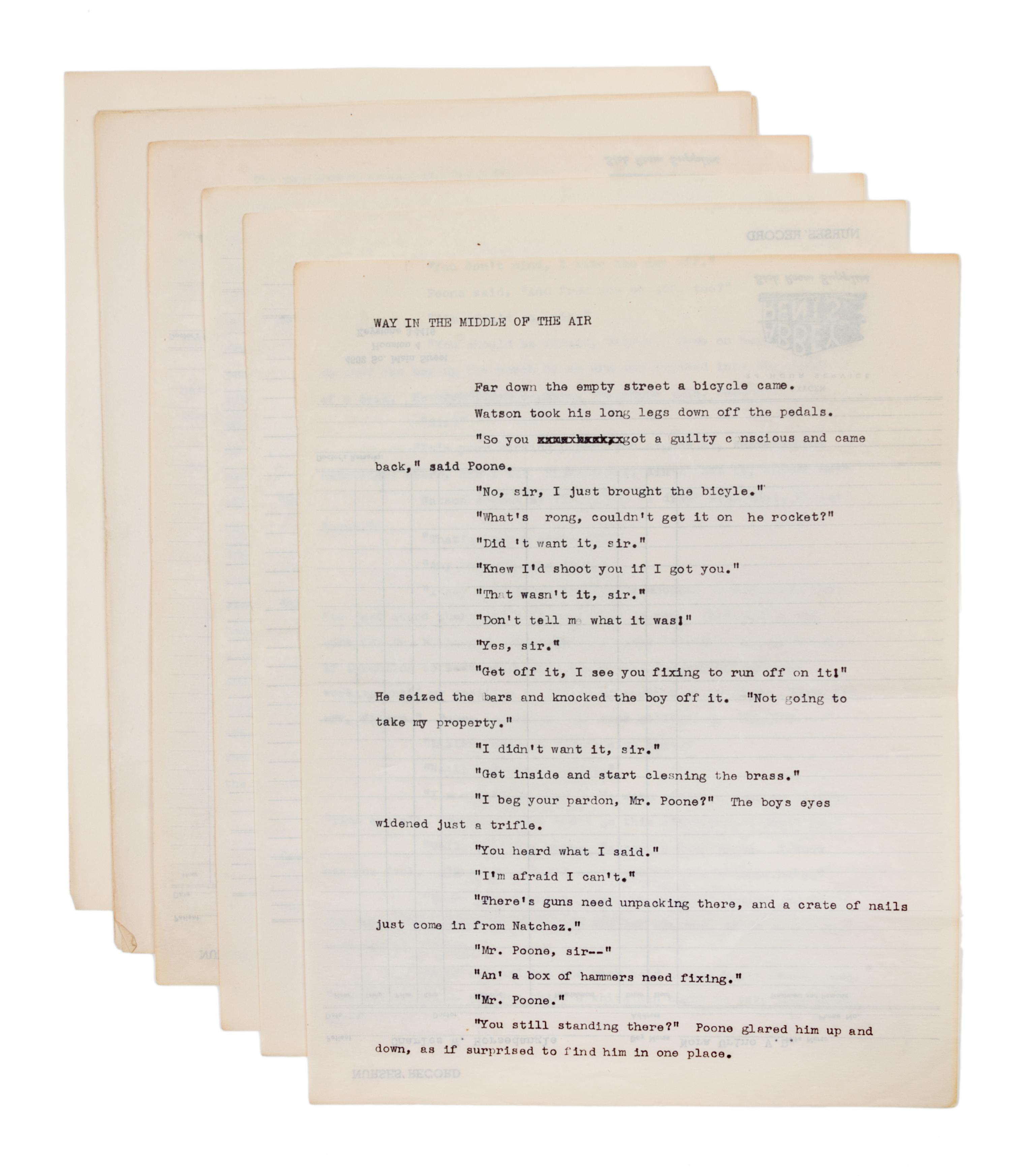 BRADBURY, RAY. Way Up in the Air. Typescript draft with ALS from Roy Squires.