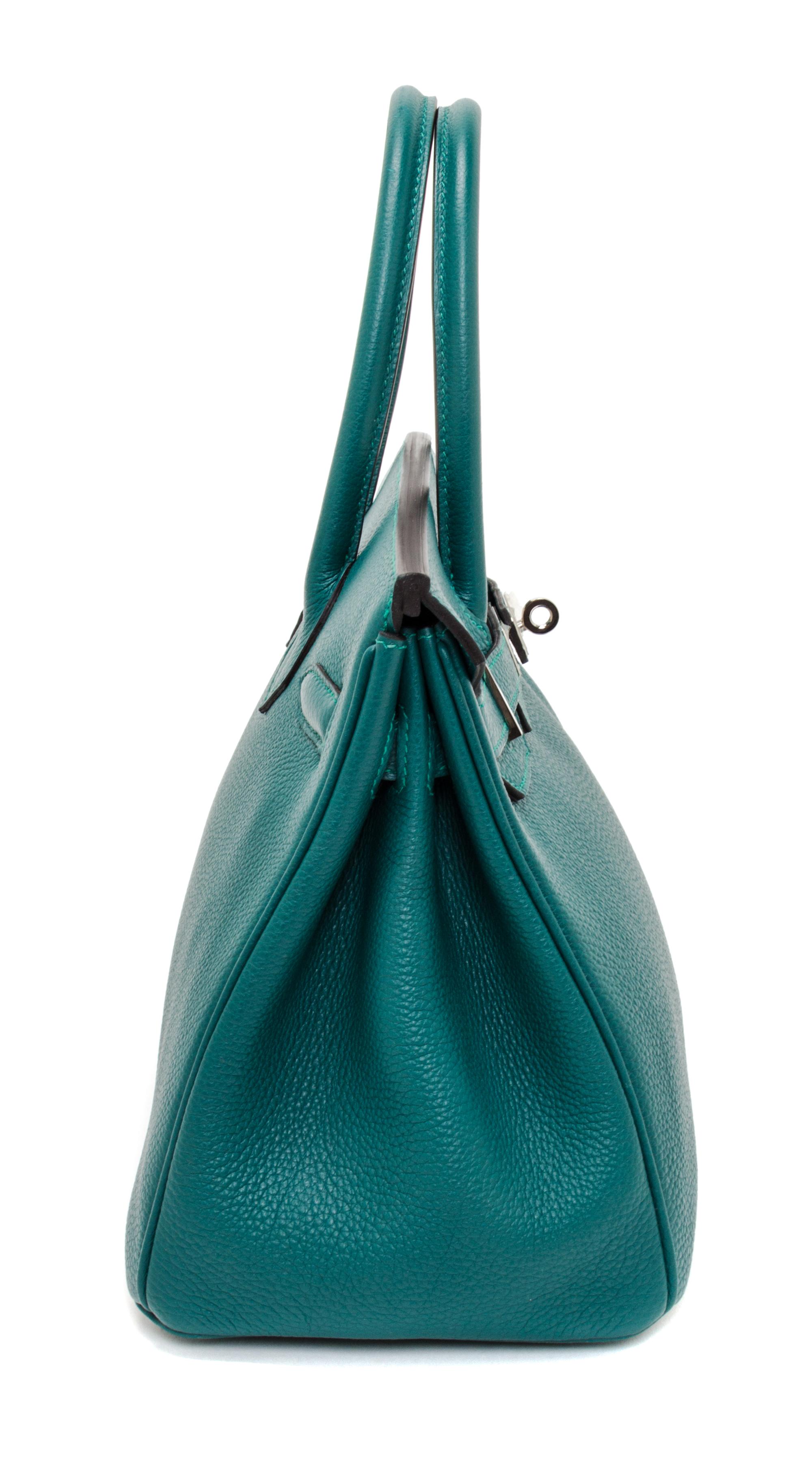 An Hermes Malachite Togo 30cm Birkin Handbag, 12" x 8.5" x 6".