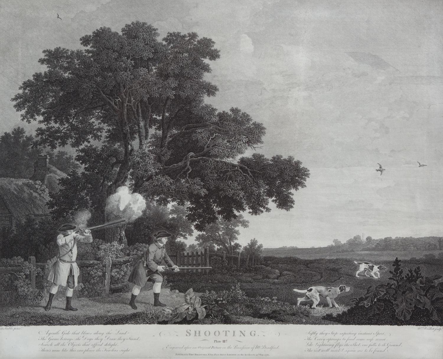 George STUBBS, after - William WOOLLETT, engraver Image 15 1/4 x 20 1/2 inches. — Shooting, Plate I-IV