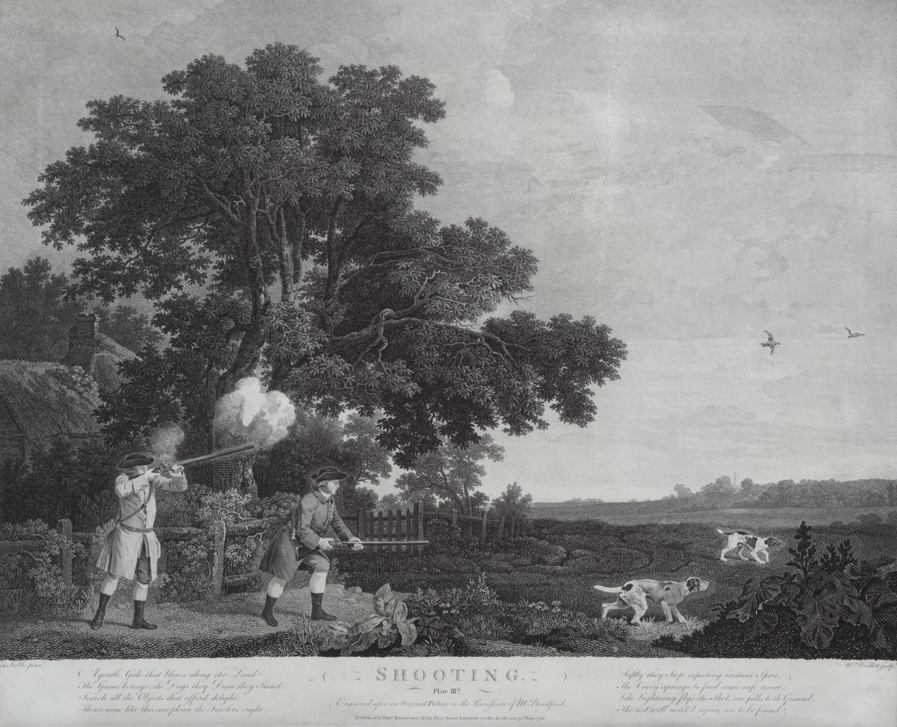 George STUBBS, after - William WOOLLETT, engraver Image 15 1/4 x 20 1/2 inches. — Shooting, Plate I-IV