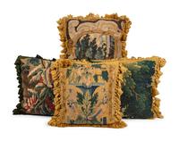 A Group of Four Flemish Tapestry Throw Pillows