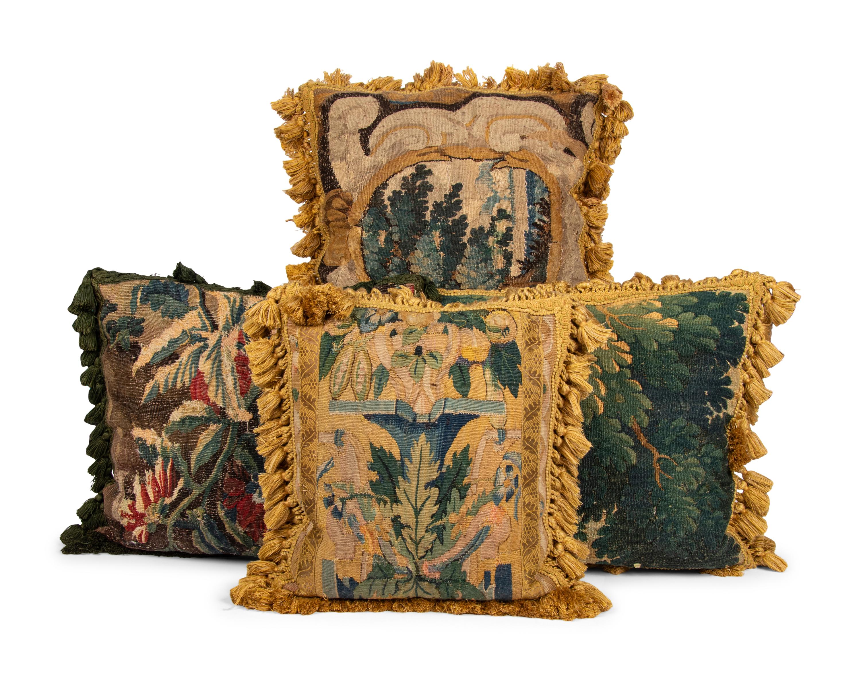 A Group of Four Flemish Tapestry Throw Pillows