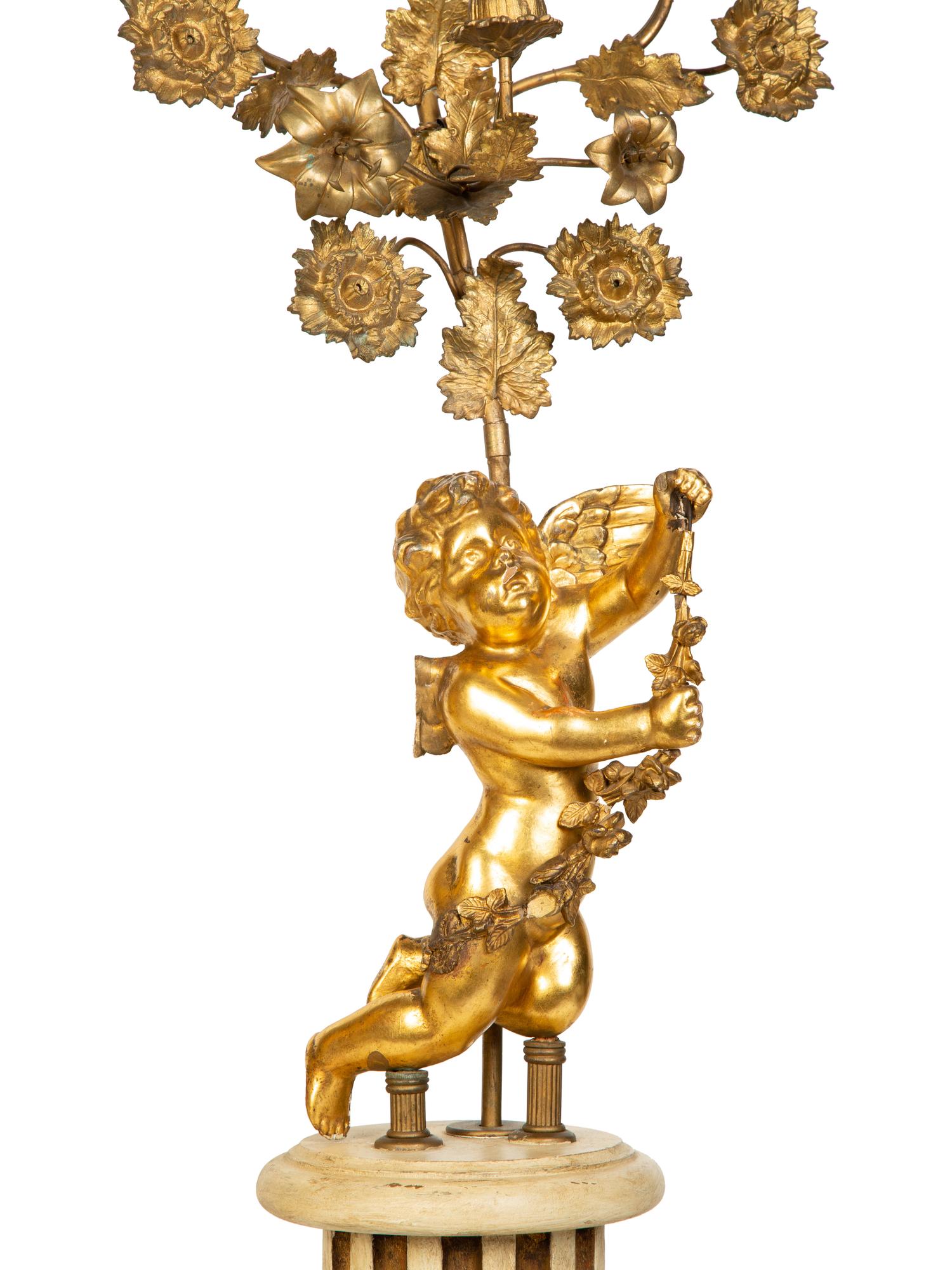 A Pair of Louis XVI Style Six-Light Giltwood Figural Candelabra