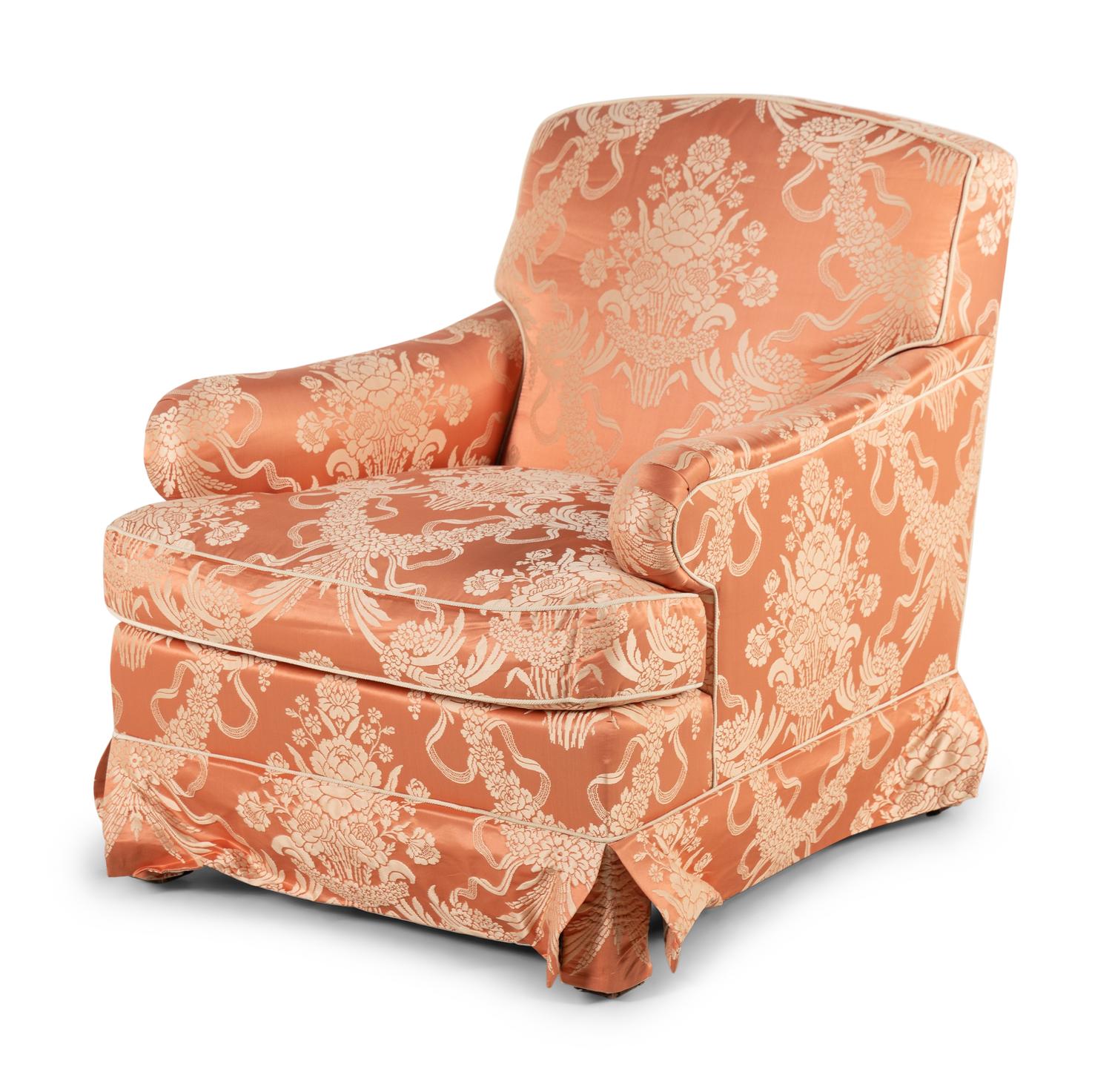 A Damask-Upholstered Lounge Chair