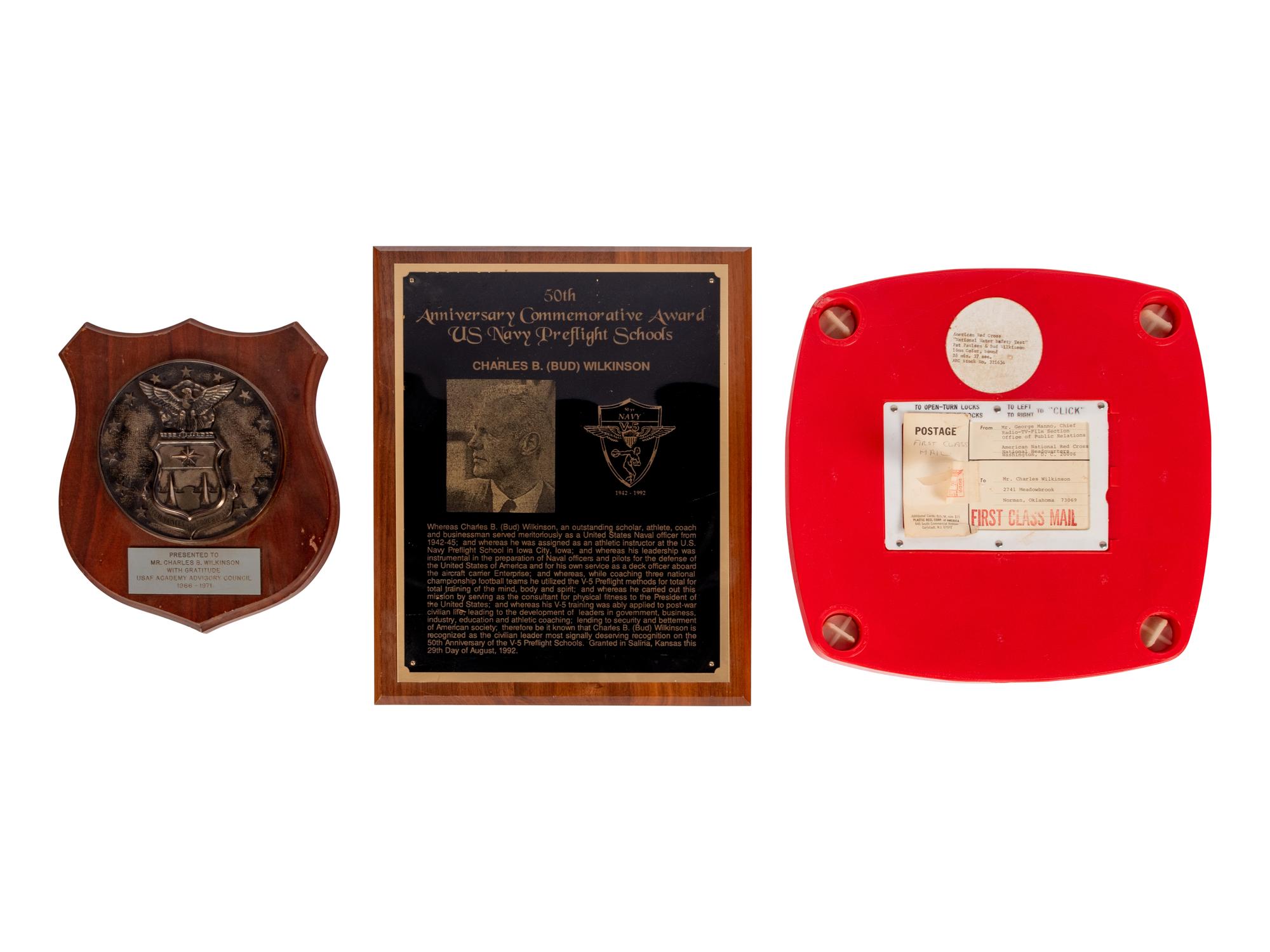 A Group of a USAF Academy Advisory Council and 1992 U.S. Navy Preflight Schools Awards Presented to Hall of Fame Oklahoma Football Coach Bud Wilkinson and a 16mm American Red Cross National Water Safety Test PSA Film