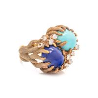 TURQUOISE, LAPIS LAZULI AND DIAMOND RING