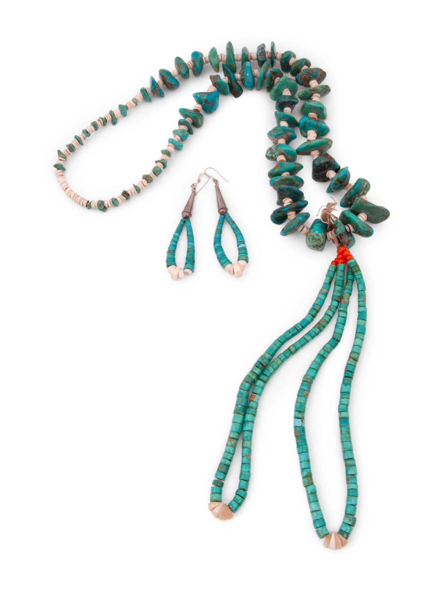 Pueblo Turquoise Nugget Necklace, with Joclas and Matching Earrings