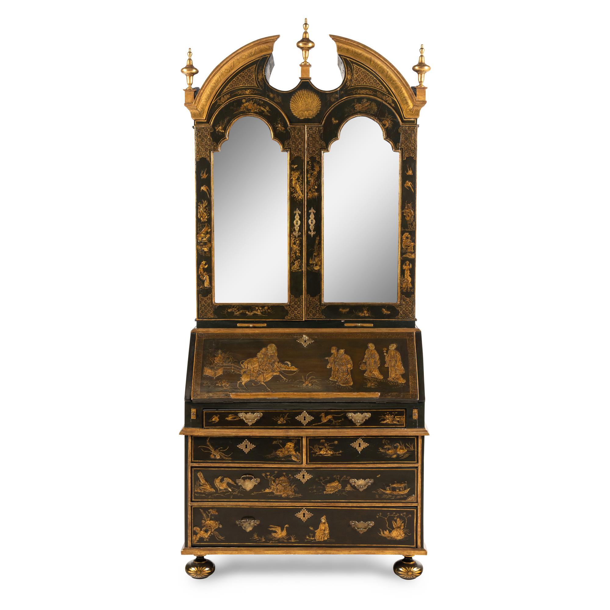A George I Green Japanned Bureau Cabinet