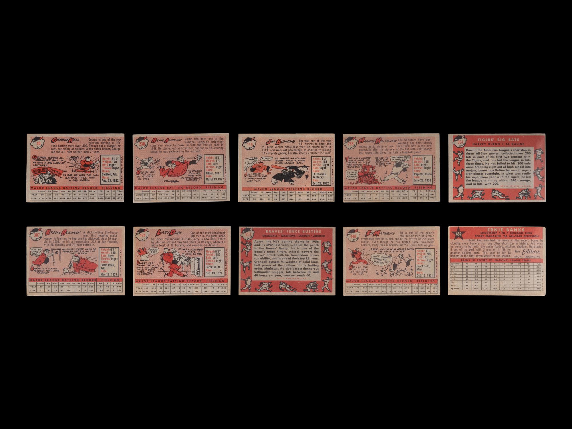 A Group of 10 1958 Topps Hall of Fame Baseball Cards,