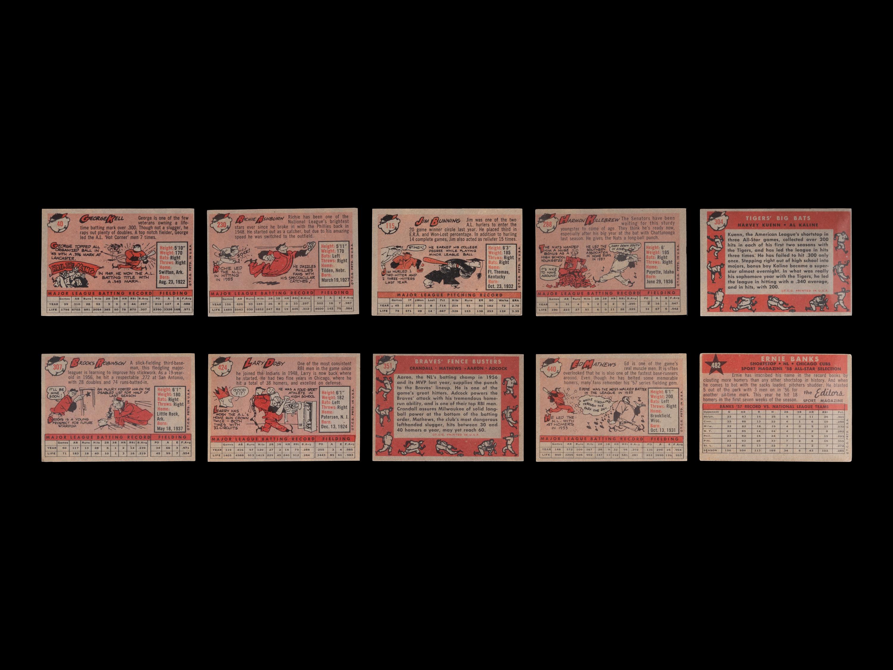 A Group of 10 1958 Topps Hall of Fame Baseball Cards,