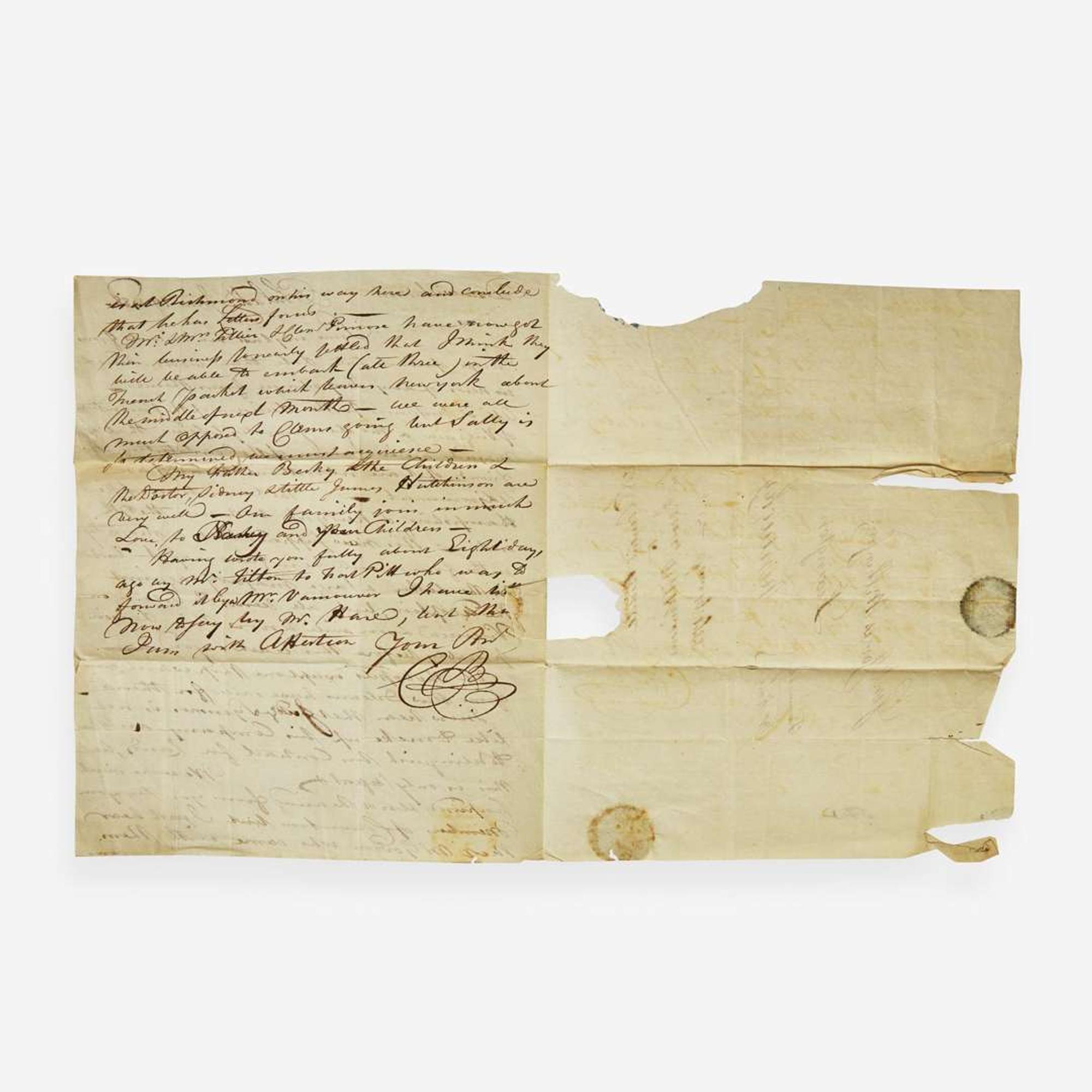 [Americana] Wilkinson, James, and Clement Biddle Group of 3 Autograph Letters, signed