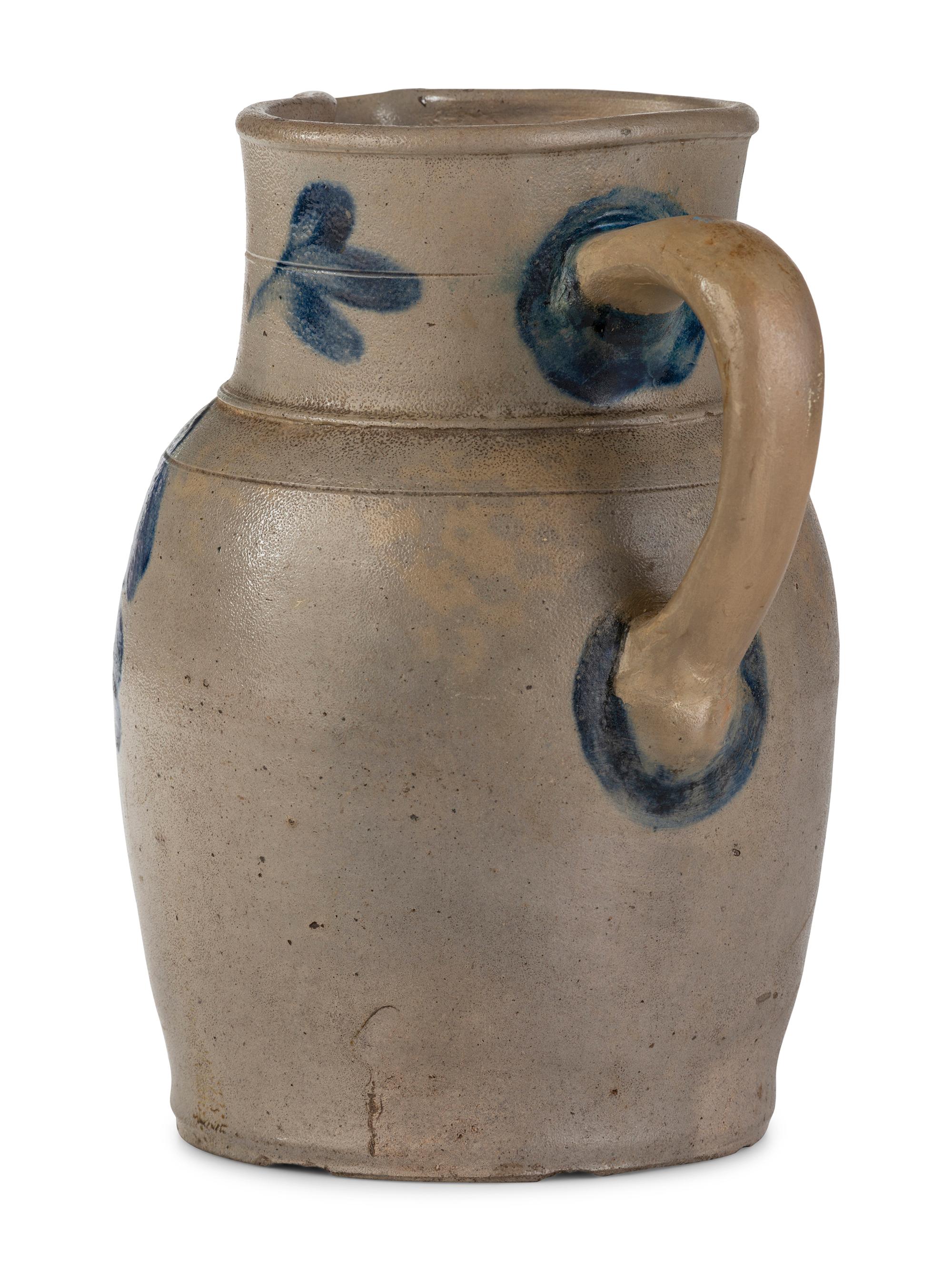 A One Gallon Cobalt Decorated Stoneware Pitcher