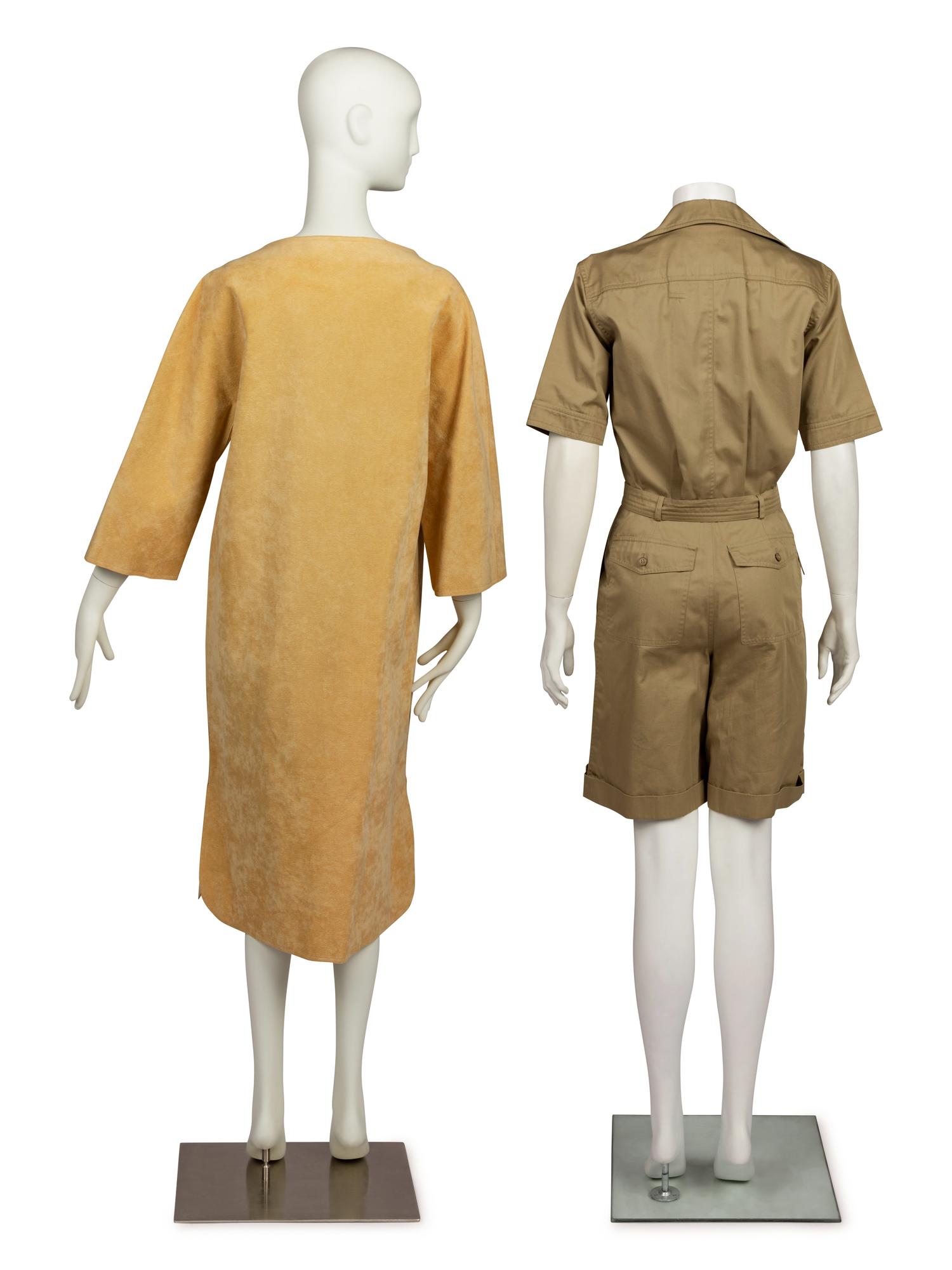 Saint Laurent Safari Jumper and Halston Ultrasuede Dress, 1968-70s