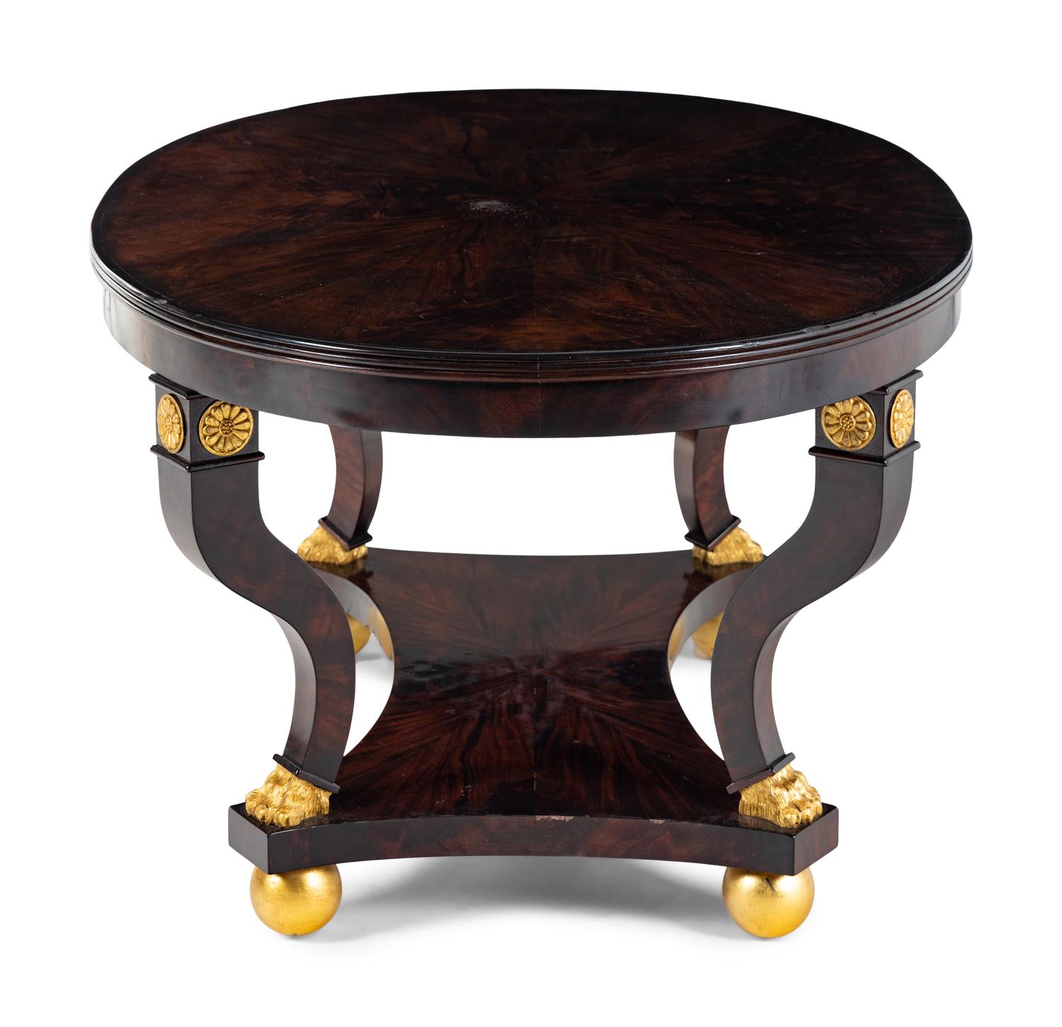 A Regency Style Parcel-Gilt Mahogany Center Table