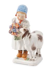 A Meissen Porcelain Figure of a Girl with a Sheep