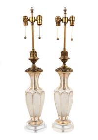 A Pair of Bohemian Parcel Gilt and Enamel Decorated Cut Glass Lamps