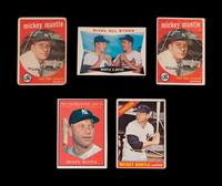 A Group of Five 1950s-60s Mickey Mantle Topps Baseball Cards,