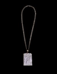 A Chinese Lavender Jadeite and Silver Necklace
