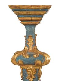 A Pair of Italian Baroque Blue-Painted and Parcel-Gilt Pedestals