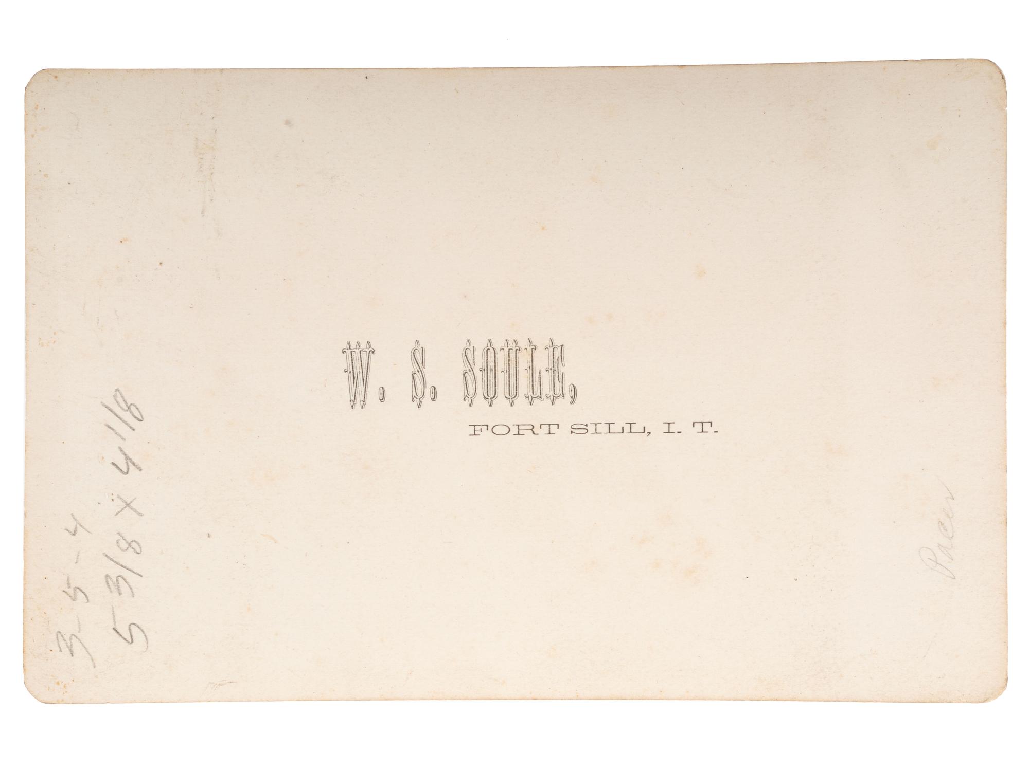 [NATIVE AMERICANS]. SOULE, William S. (1836-1908), photographer. A group of 2 cabinet cards, incl. early portrait of Big Tree. Fort Sill, Indian Territory: ca 1867-1870s.