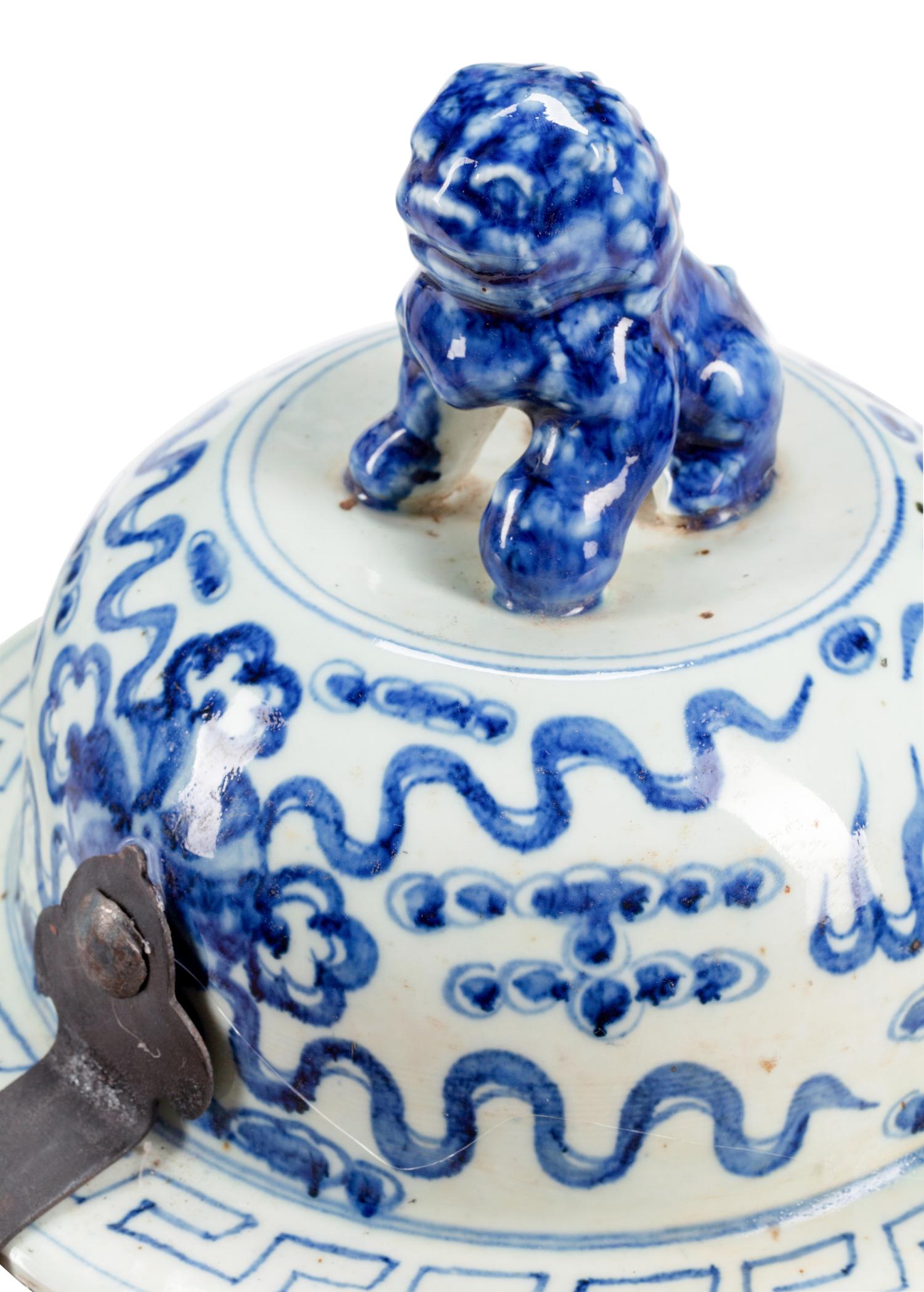 A Pair of Chinese Export Iron Mounted Porcelain Tea Jars