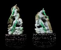 A Pair of Jadeite Figures of Fisherman Immortals Height of wach 10 1/2 inches. — 20TH CENTURY