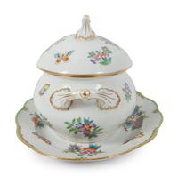 A Herend Porcelain Grouping, Including a Soup Tureen and Undertray and Two Candlesticks