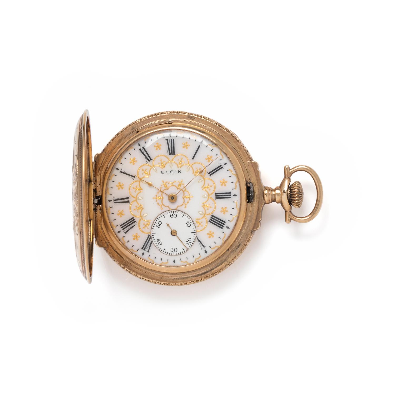 ELGIN, 14K TRICOLOR GOLD HUNTER CASE POCKET WATCH