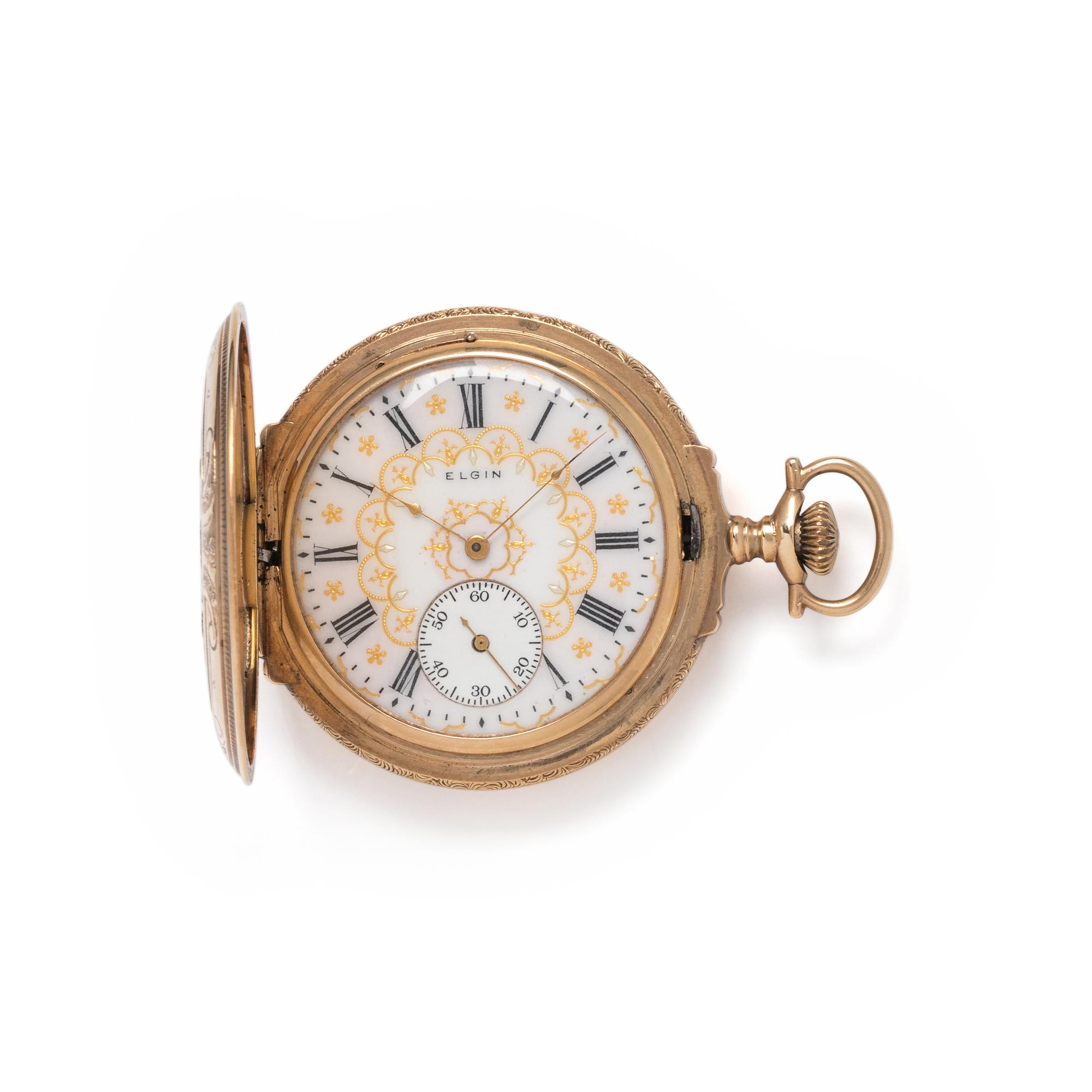 ELGIN, 14K TRICOLOR GOLD HUNTER CASE POCKET WATCH