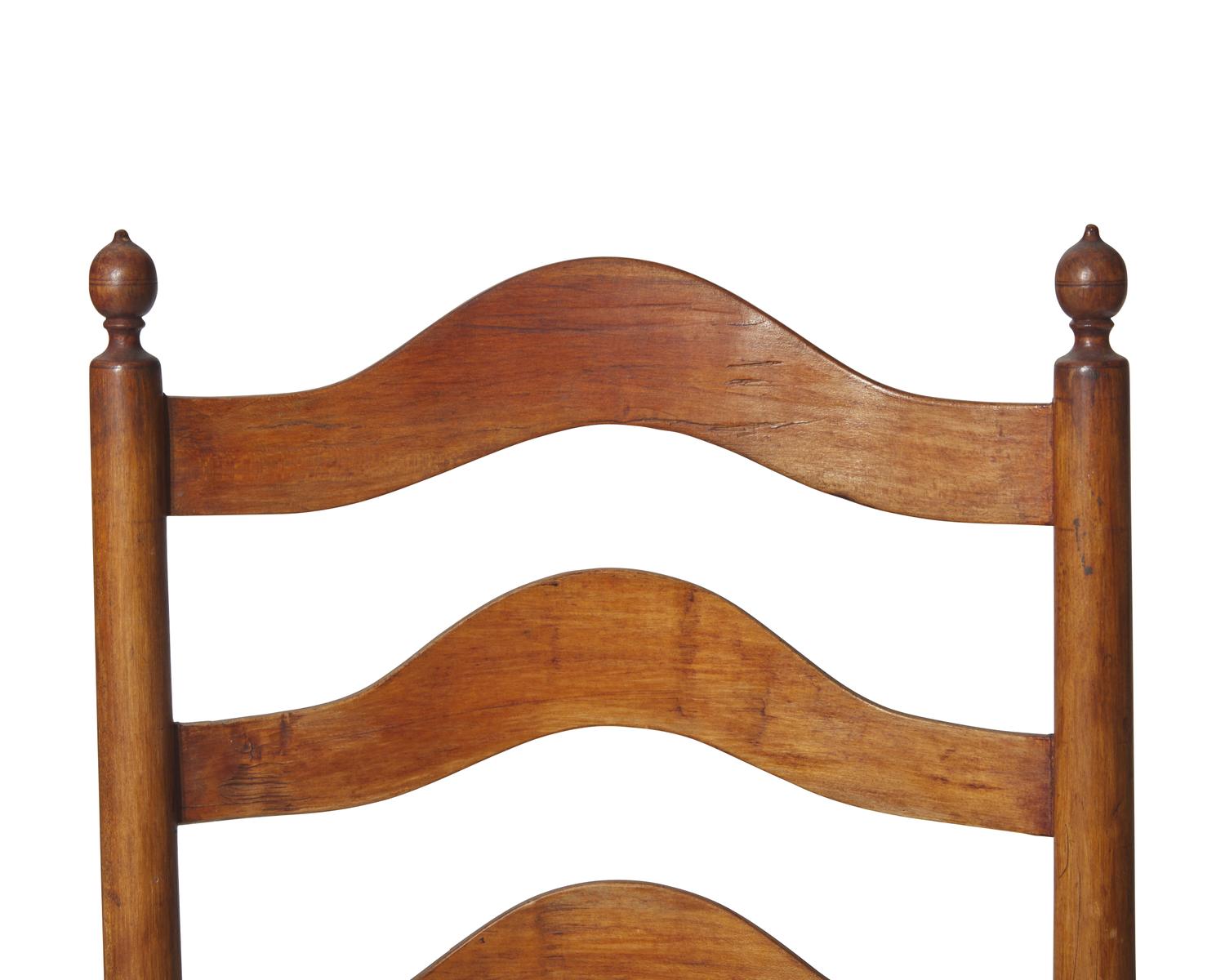 A Maple and Hickory Ladderback Rush-Seat Armchair Modified as a Rocking Chair, Delaware Valley