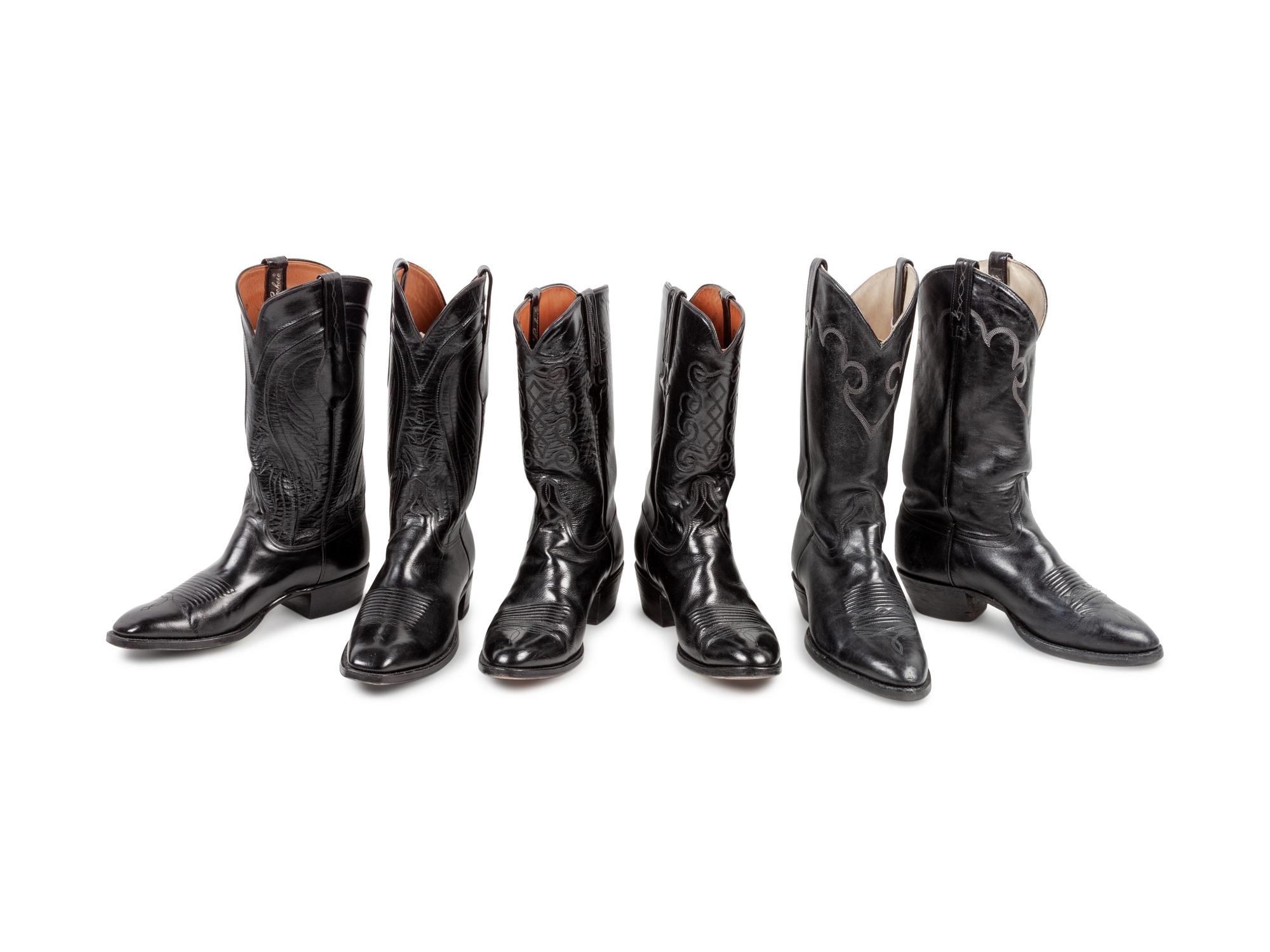 Three Pairs of Black Lucchese Western Boots