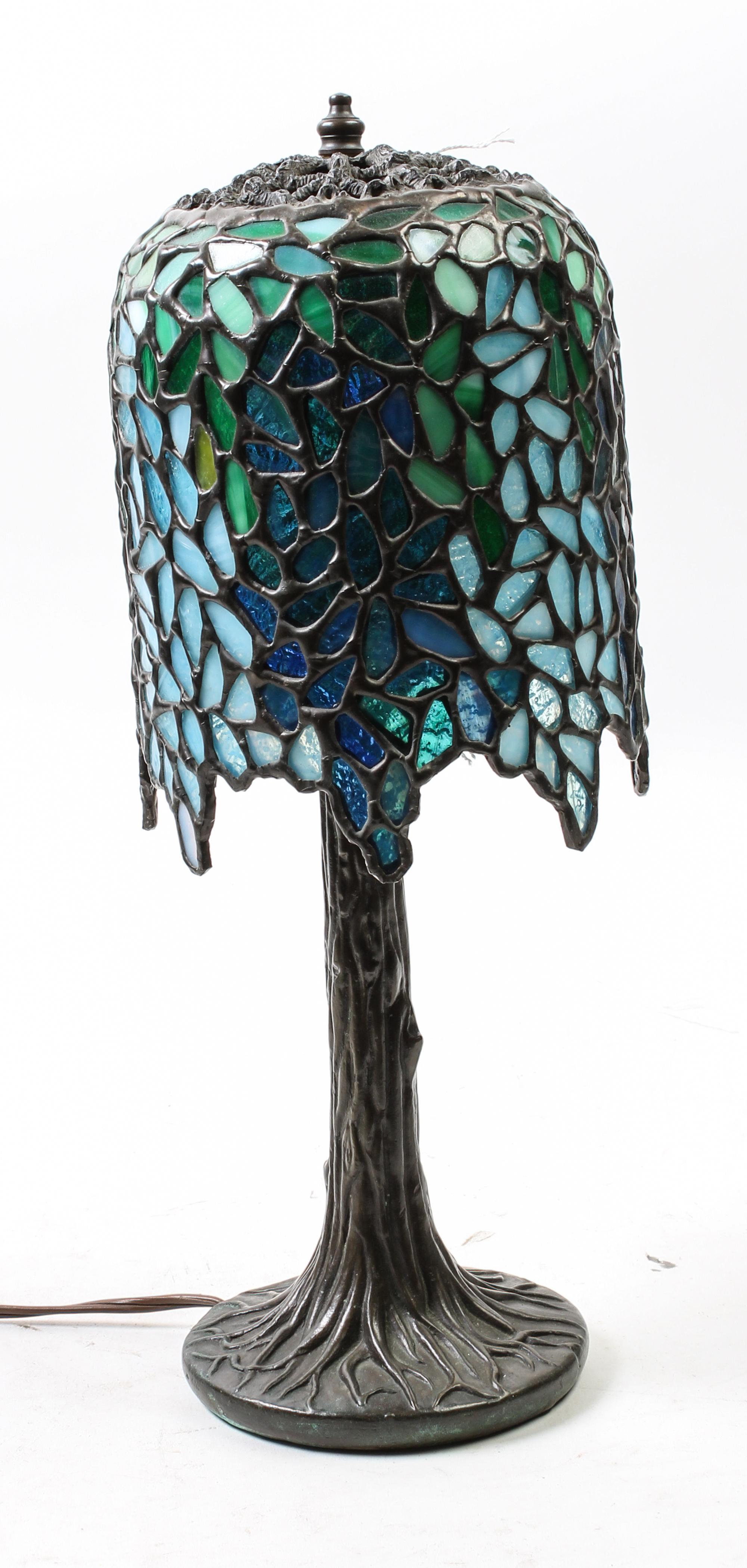 An American Leaded Glass Table Lamp Height 15 1/8 inches.