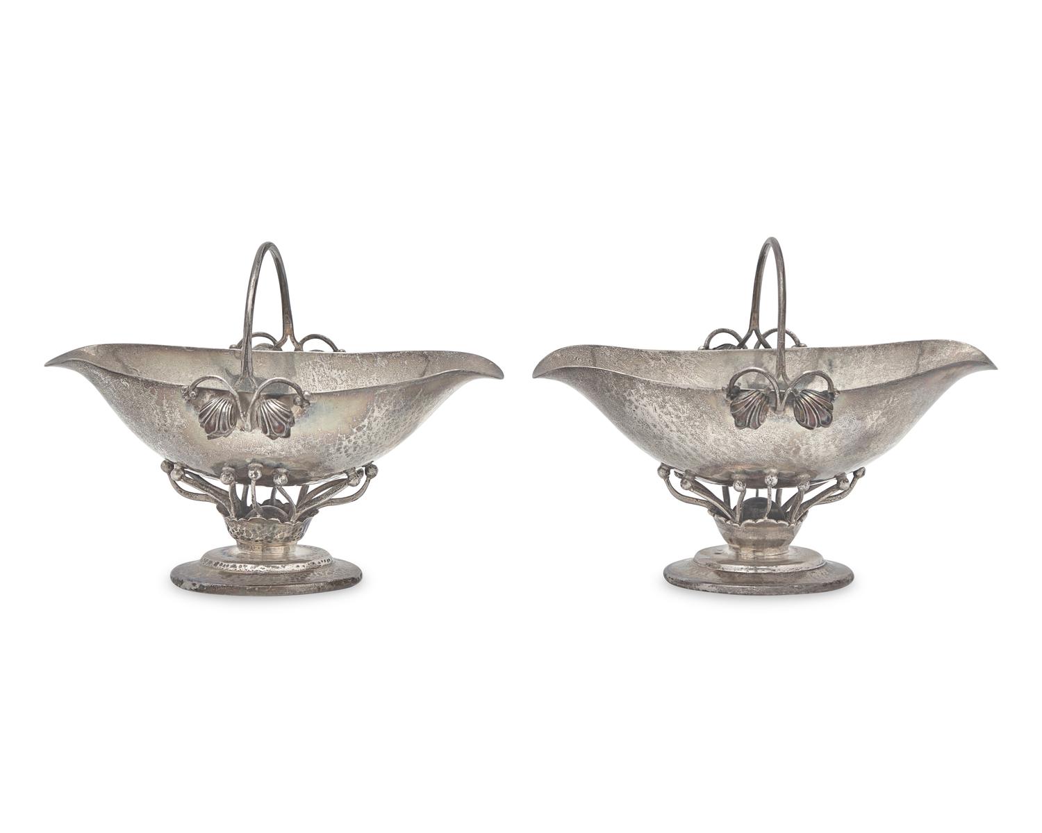 A Pair of Arts & Crafts Hand-Hammered Sterling Silver Foliate Sugar Baskets, Black, Starr & Frost - Gorham, New York, NY (active 1929-1960), Circa 1930