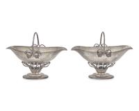 A Pair of Arts & Crafts Hand-Hammered Sterling Silver Foliate Sugar Baskets, Black, Starr & Frost - Gorham, New York, NY (active 1929-1960), Circa 1930