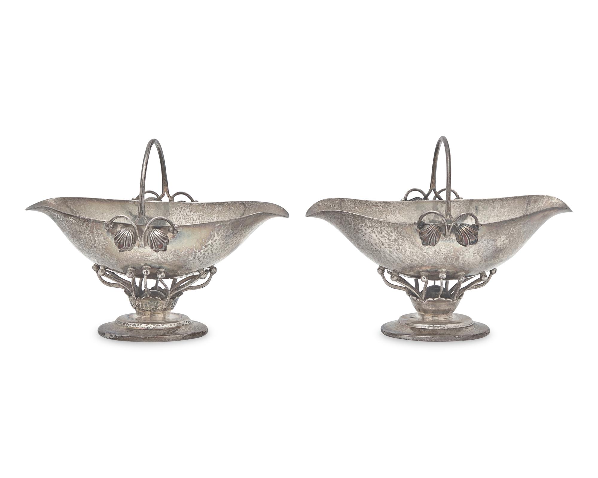 A Pair of Arts & Crafts Hand-Hammered Sterling Silver Foliate Sugar Baskets, Black, Starr & Frost - Gorham, New York, NY (active 1929-1960), Circa 1930