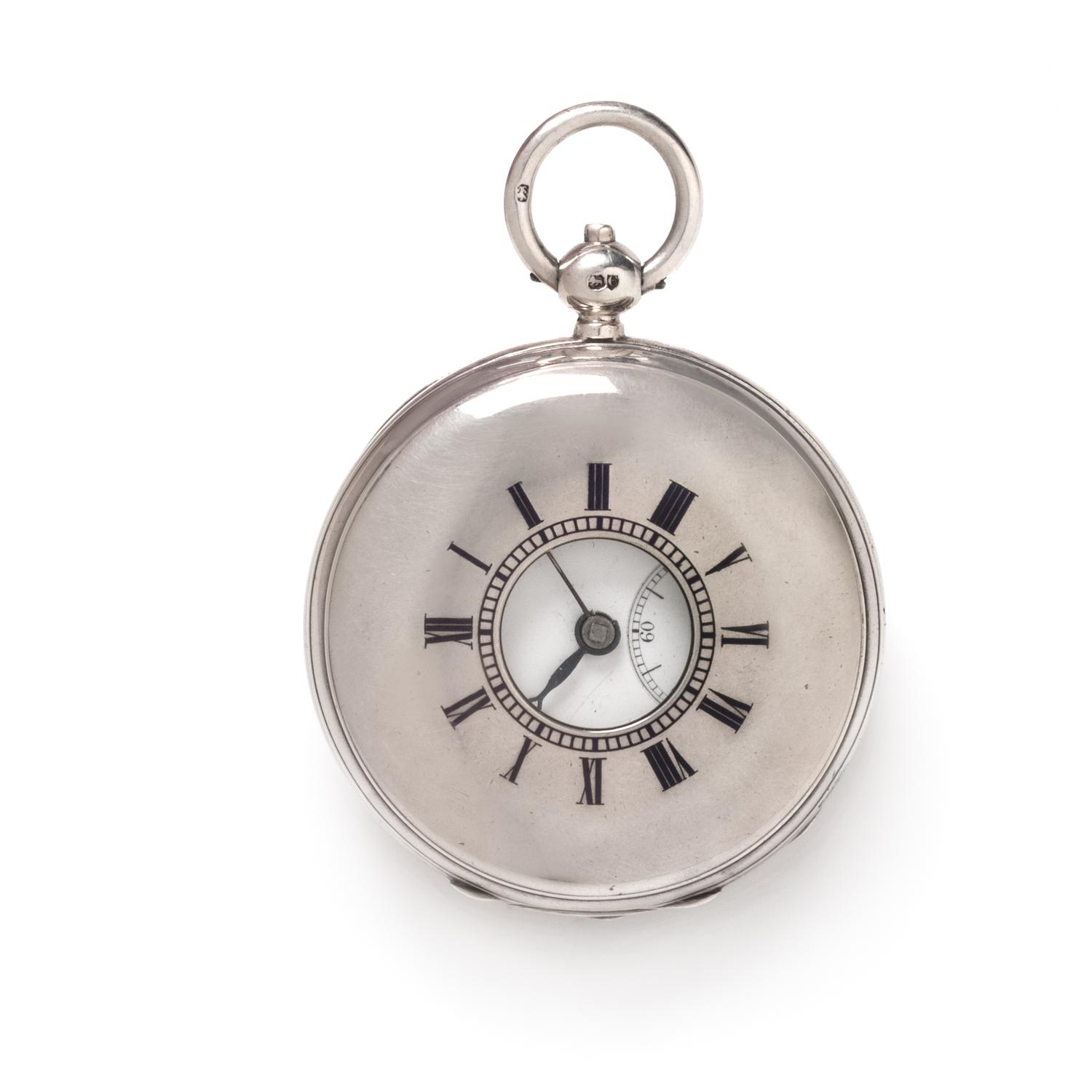 BRITISH, STERLING SILVER DEMI-HUNTER POCKET WATCH