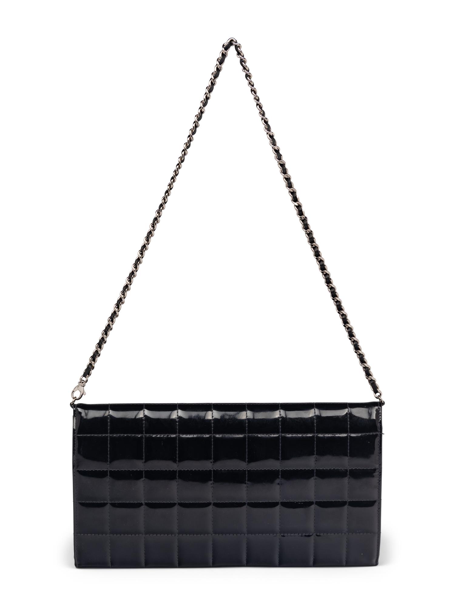 Chanel Chocolate Bar Wallet On Chain in Black Patent Leather