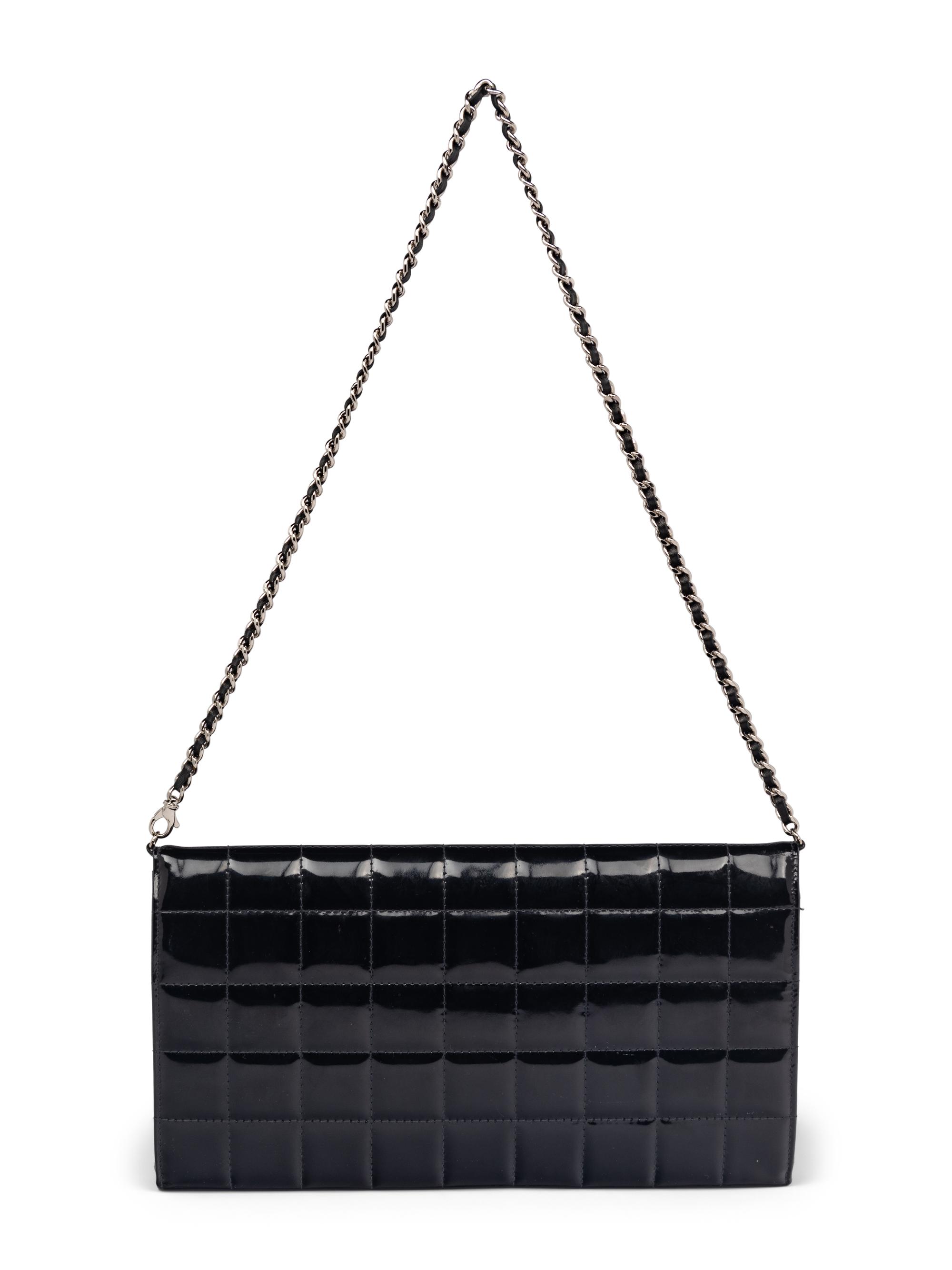 Chanel Chocolate Bar Wallet On Chain in Black Patent Leather