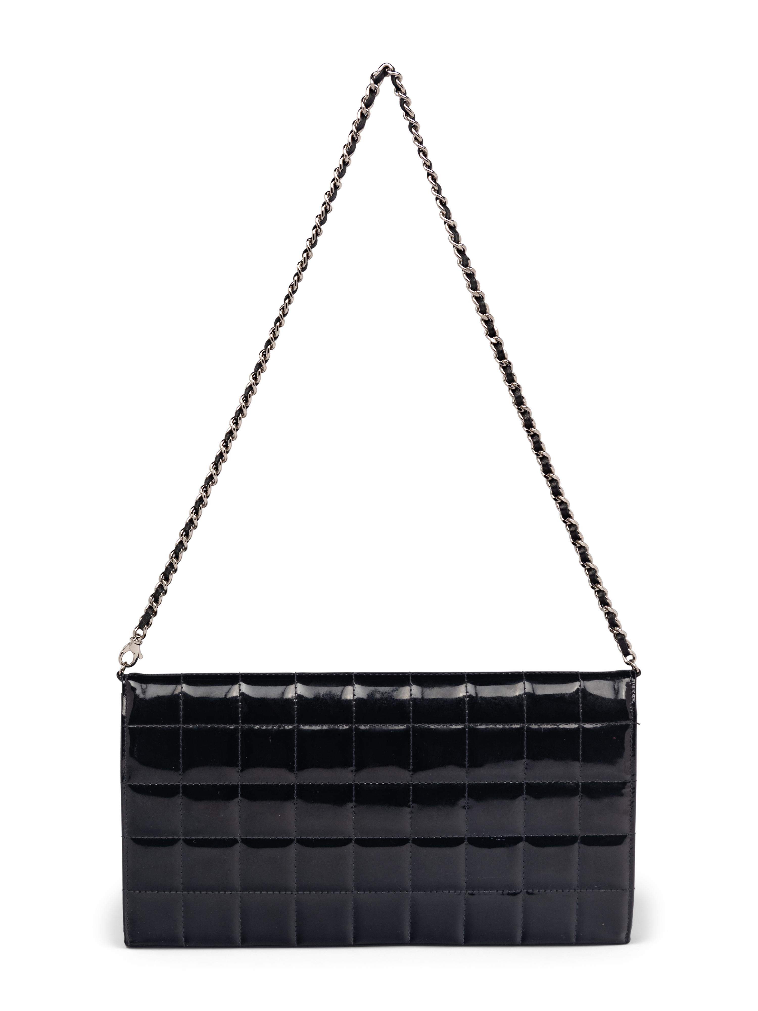 Chanel Chocolate Bar Wallet On Chain in Black Patent Leather
