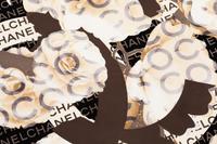 Chanel Cream, Black, Taupe Rose Scarf,
