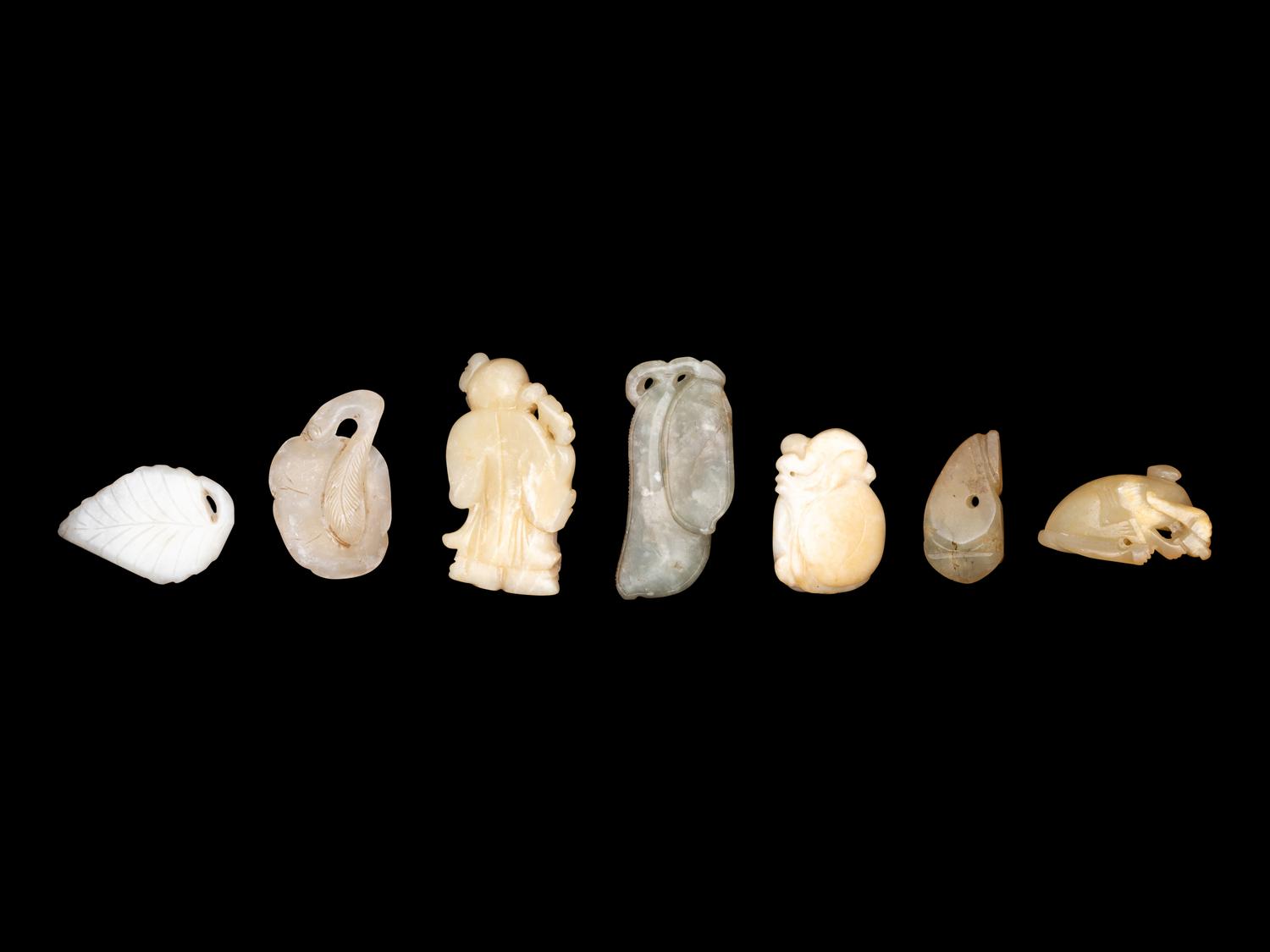 Seven Small Chinese Hardstone and Jade Carvings