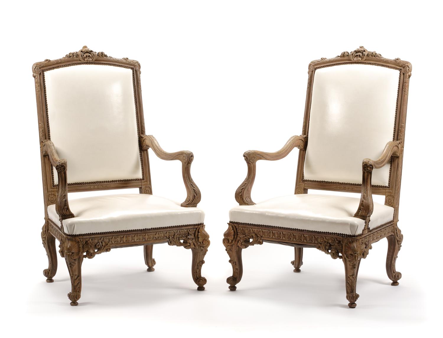 A Pair of Regence Style Carved Fauteuils Height 48 1/2 inches. — 19TH CENTURY