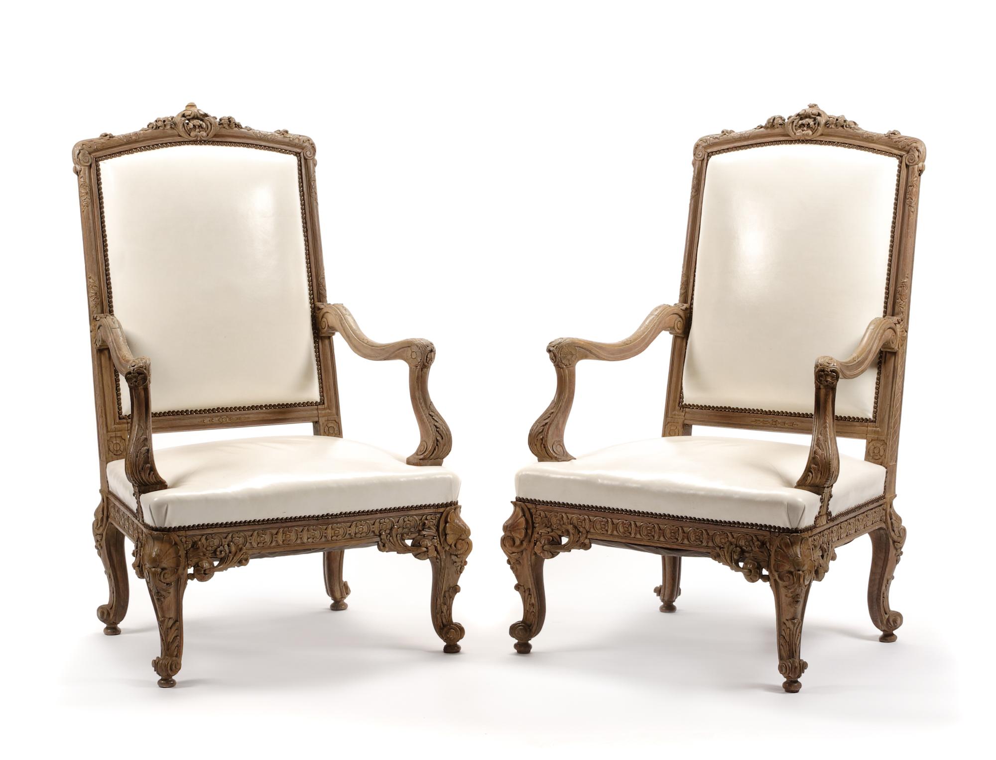 A Pair of Regence Style Carved Fauteuils Height 48 1/2 inches. — 19TH CENTURY
