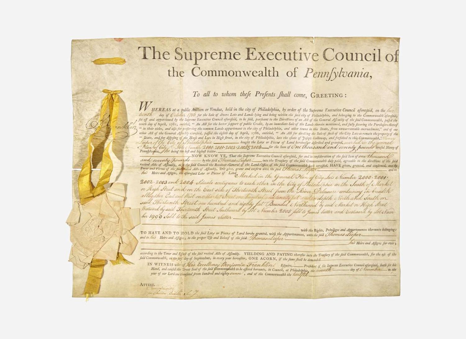 [Americana] [Franklin, Benjamin, and Joseph Galloway]: Partially-Printed Document, signed